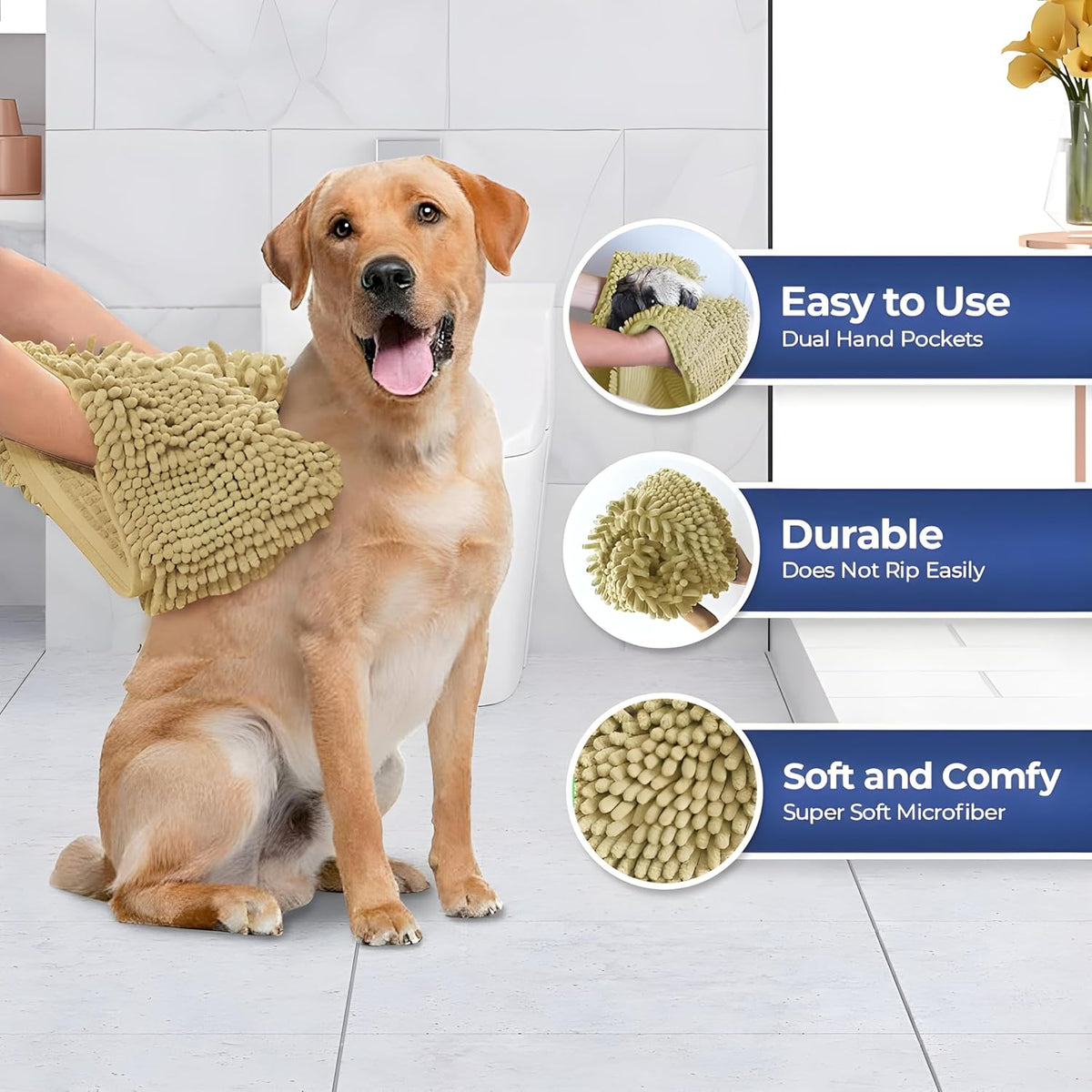 Muddy Mat Doggy Dryer, Highly Absorbent Microfiber Washable Dog Shammy Quick Drying Towel Absorber - 15"x38" / Beige - image 4