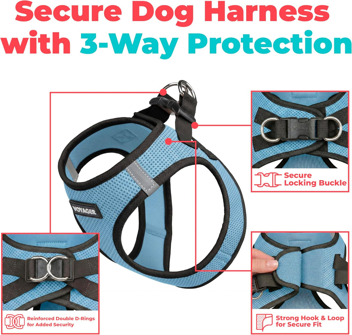 Voyager Step-in Air Dog Vest Harness - Baby Blue/Black Trim / XXS (Chest: 12 - 13.5") - image 2