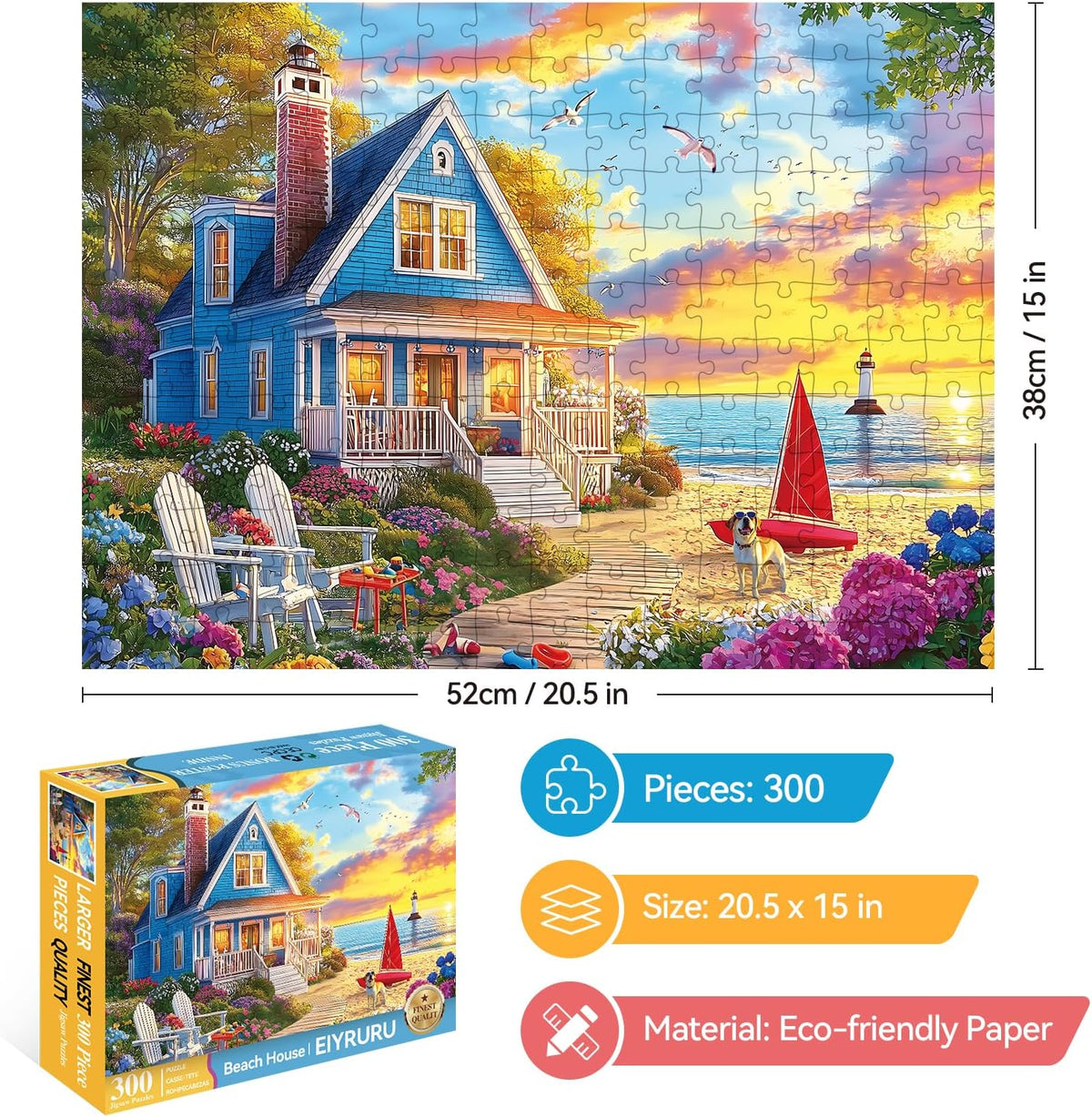 EIYRURU 300 piece jigsaw puzzle of a cottage garden with swans and bridge - view 13
