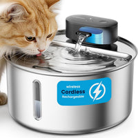 oneisall 108oz/3.2L Wireless Stainless Steel Cat Water Fountain – Essentials for Cats - 108oz Cat Fountain+1 Filter+1 Sponge