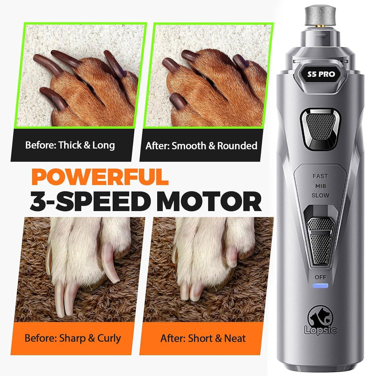 Whisper Quiet Dog Nail Grinder Safe & Stress-Free for Sensitive Dogs - Grey - image 4