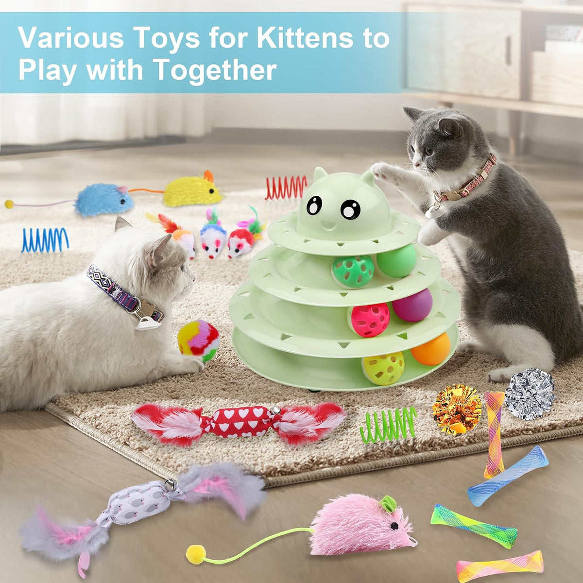UPSKY Cat Toy Roller 3-Level Turntable Cat Toys with Six Colorful - D-Fruit Green - image 4