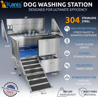 Professional Dog Washing Station 304 Stainless Steel Pets Grooming Tub – Essentials for Dogs - Silver, Left Ramp, 1 Drawer / 50 Inches - image 2