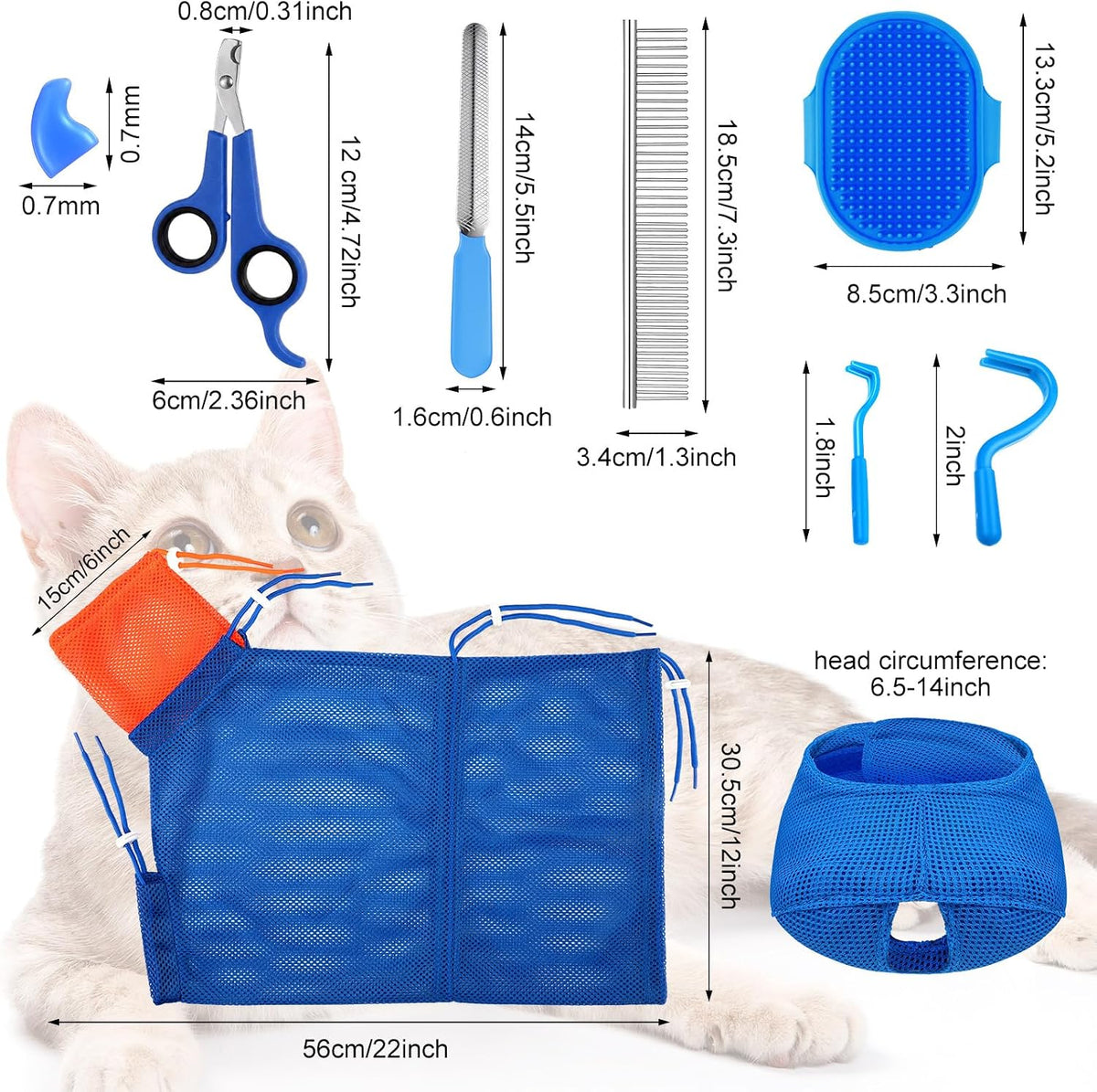 9 Pcs Cat Bathing Bag Set Cat Shower Bag - Navy Blue - image 2