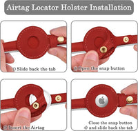 OOPSDOGGY Rolled Leather Dog Collar with Airtag Holder - Reflective Round Airtag Dog Collar - Soft Tracking Pet Collar for Small Dogs Puppy Cats Kitten (Red, M, 12"-15")