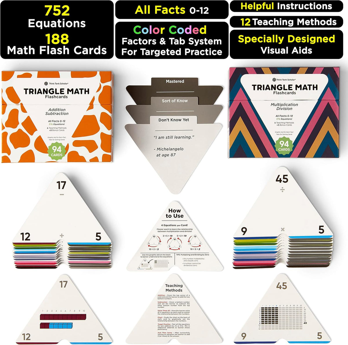 Think Tank Scholar color-coded triangle math flash cards for grades K-6 - view 11