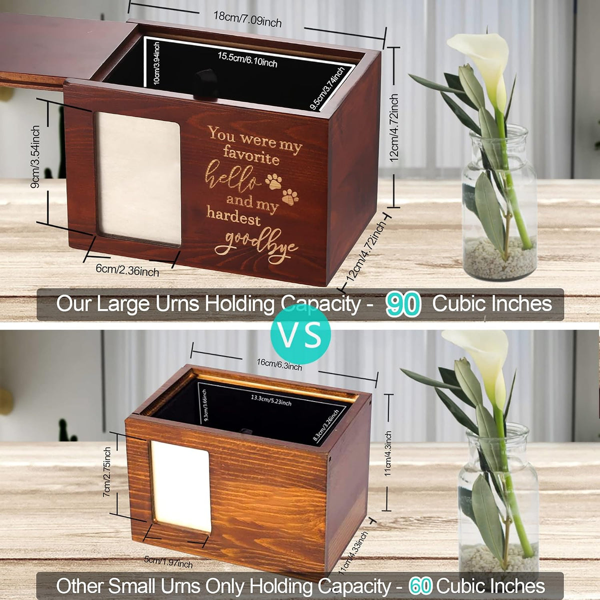 DGDCDV handmade pinewood pet urn with photo frame and flannel interior - view 2