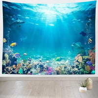 Loccor Underwater World Tapestry Blue Ocean Wall Hanging Under the Sea Coral Reef Wall Tapestry 140x98 Inches Tropical Fish Tank Undersea Tapestries Marine Wall Art for Bedroom Living Room Dorm Decor