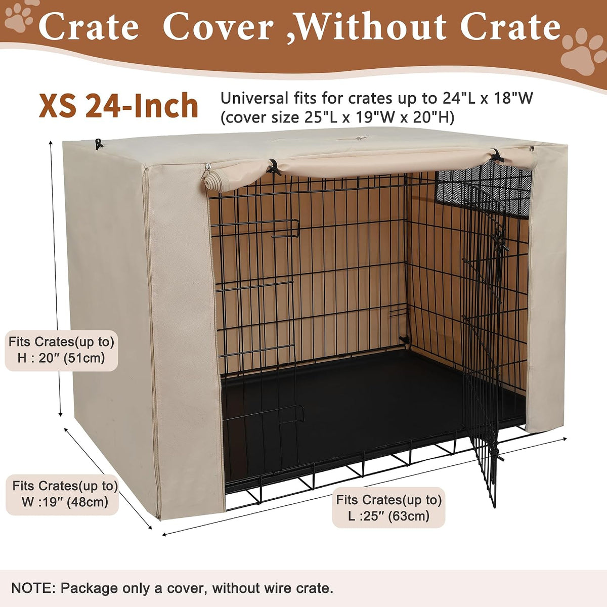 Deblue 36 inch Dog Crate Cover Fit for 36 inch Wire - – Essentials for Dogs - 24.0"L x 18.0"W x 20.0"H / Beige - image 2