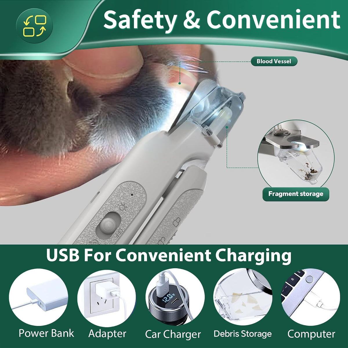 2-in-1 Cat & Dog Nail Clippers with Grinder and Dual LED Lights – Essentials for Dogs - White 2 - image 4