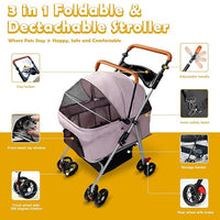 Pet Stroller with Storage Basket and Cup Holder, Folding Dog Jogger, Foldable Cat Stroller, 3 in 1 Puppy Kitten Cart, Pet Jogger for Medium Dog Cat (Pink)