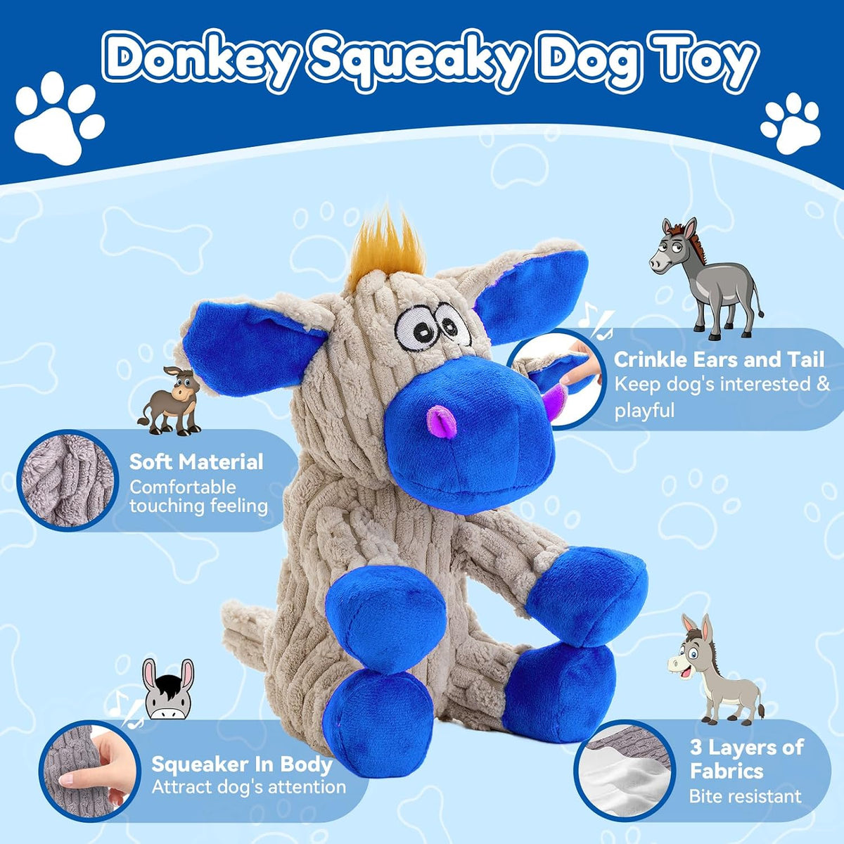 loncoldy Plush Chew Toys for Large Dogs - gray & blue - image 2
