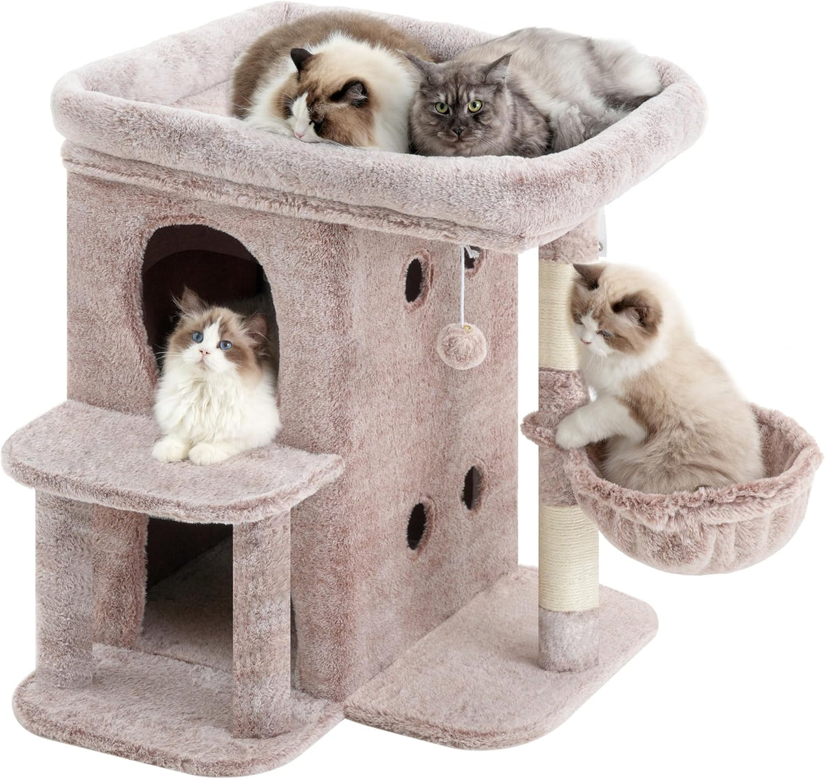 Heybly 26.3" Cat Tree for Large Cats with Big Perch & Dual Condos - Rosy Brown / 26.3 inch - image 3