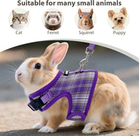 Plaid Breathable Rabbit Harness and Leash Set Escape Proof - Purple / S - image 3
