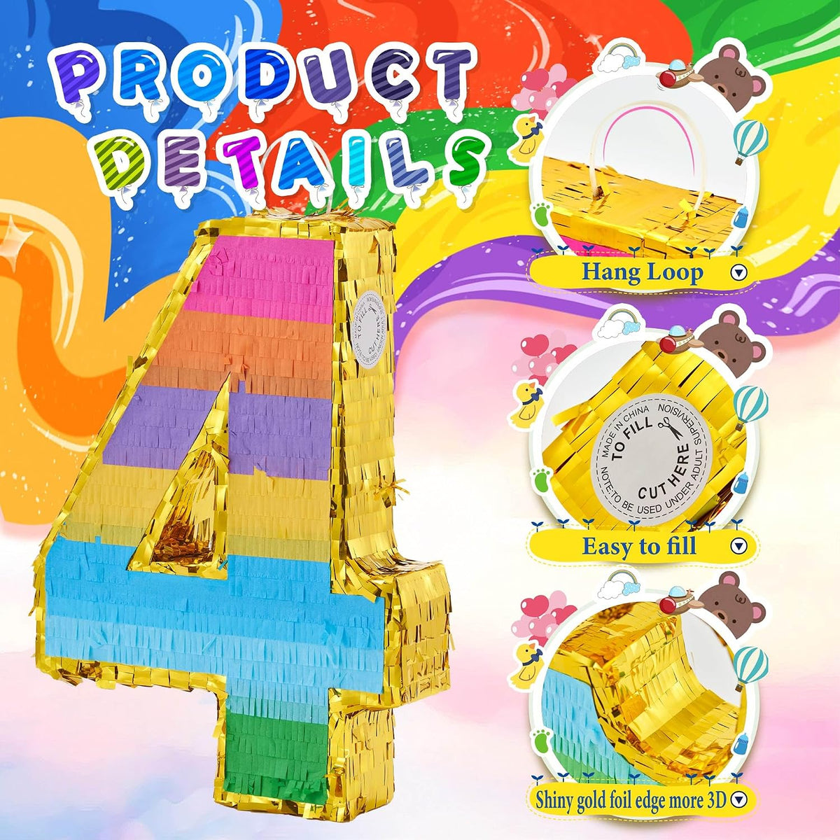 Rainbow Number 5 Pinata for 5th Birthday Party Decorations - 4 - image 2