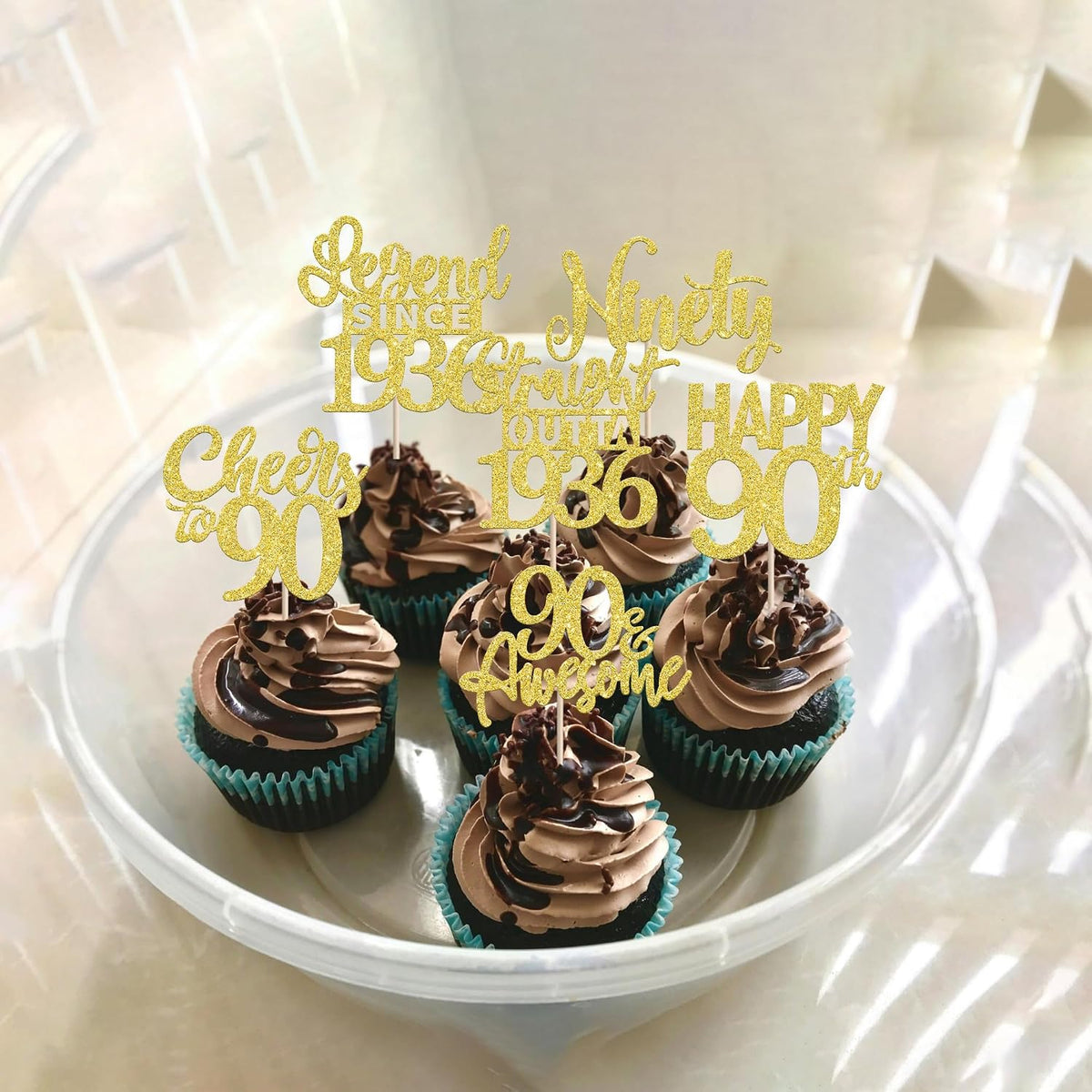 24PCS Black Happy 50th Birthday Cupcake Toppers Fifty Straight Outta - Gold / 90th - image 4
