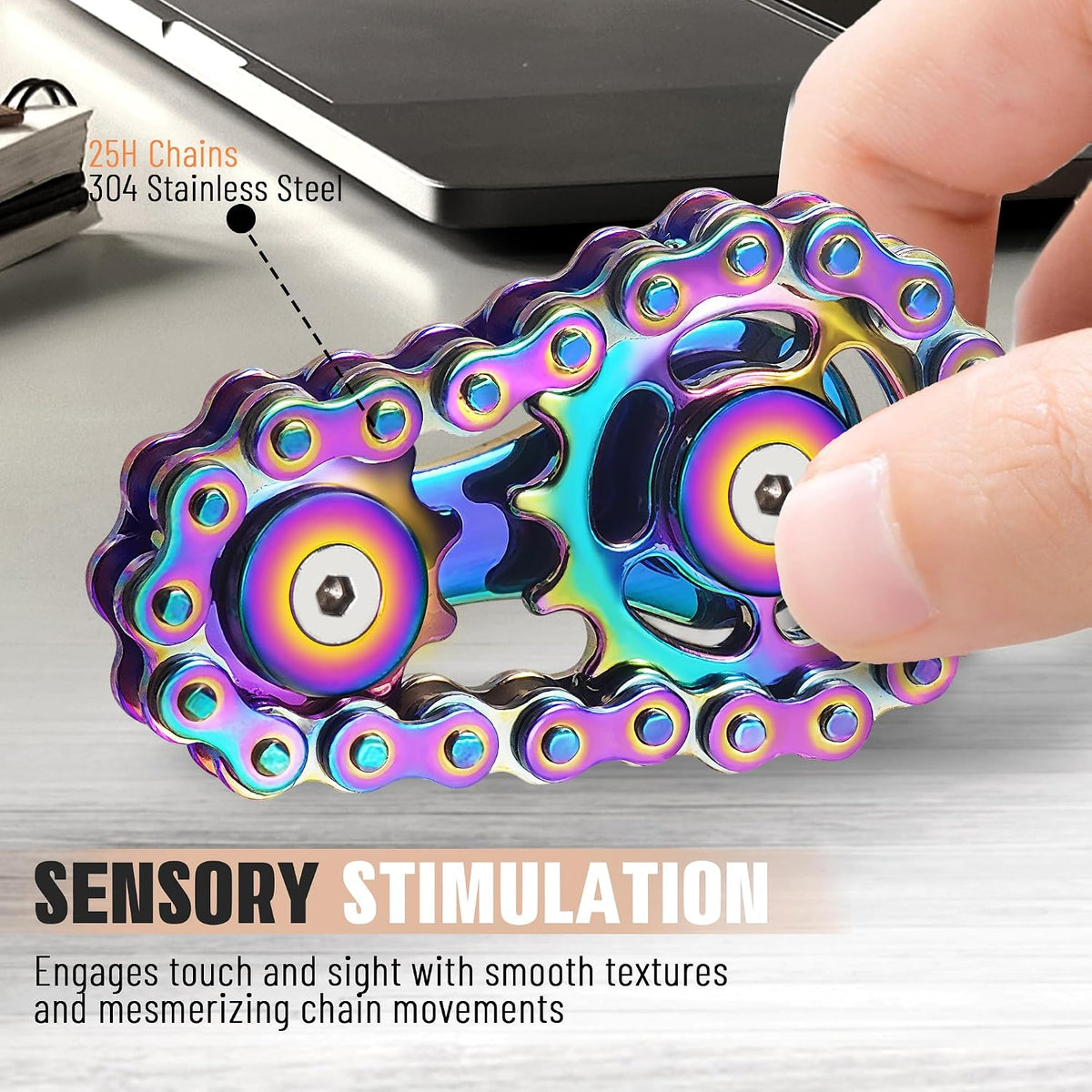 Fidget Spinner Toy for Adults Metal Figette Bike Chain for Adult Men - Colorful - image 4