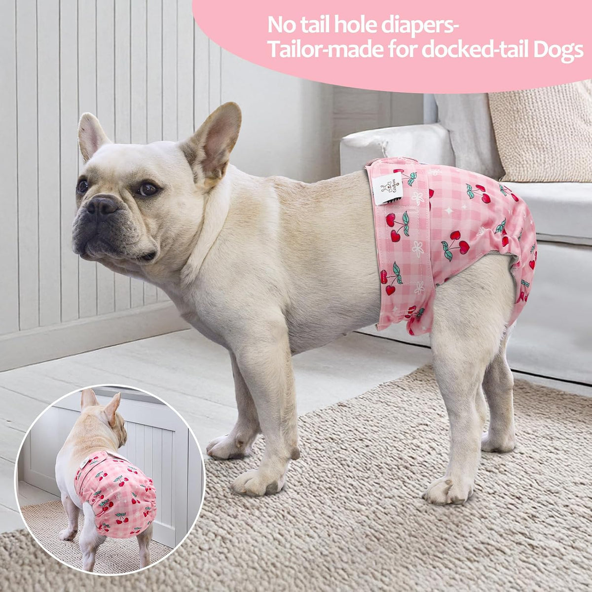 CuteBone Washable Dog Diapers Female No Tail Hole 3 Pack Reusable - For docked-tail, Cherry&rainbow&dessert / S - image 3