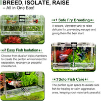Triple-Chamber Fish Breeder Box for Fish Tank, Guppy Fry Nursery – Essentials for Fish - Triple-Chamber (10.23*3.62*4.33 IN) - image 4