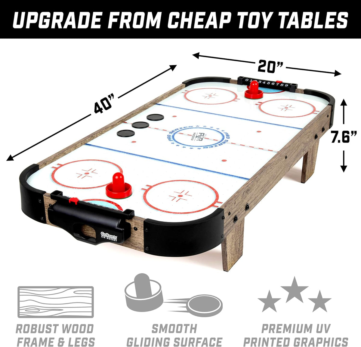 GoSports 40 Inch Table Top Air Hockey Game for Kids - 40 Inch / Oak - image 4