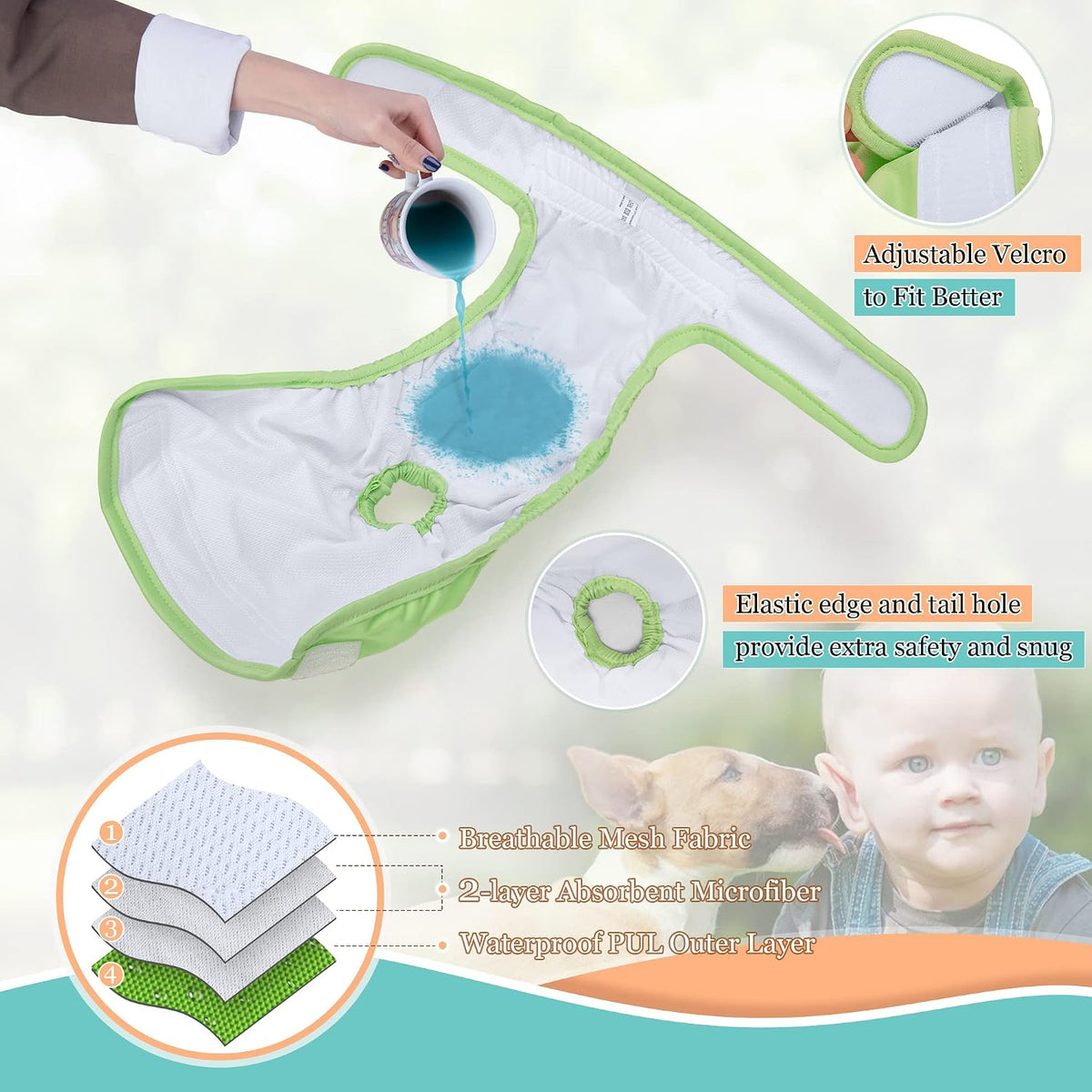 Teamoy Female Dog Diapers, Washable Doggie Period Diaper - XL (Pack of 4) / Flamingo+ Cloud+ Green+ Pink (4pcs) - image 3