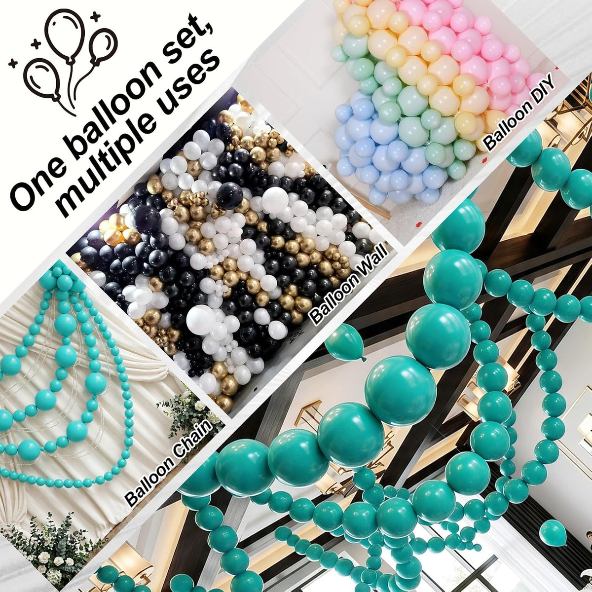 Pearl White Linking Balloons for Wedding Bride Shower Mermaid Party - Teal Blue / 6 inch - image 3
