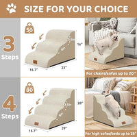 Dog Ramp and Stair for Bed 16" H-20 H,3-Step Cat Stair for Sofa and Chair,4-Step Dog Ramp for High Bed and Window,Durable Nonslip Fabric Cover for Indoor (Beige-16 H, Pet Friendly, 3)
