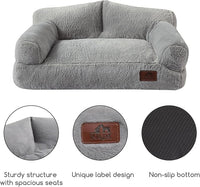 Hollypet Fluffy Plush Pet Cat Couch Soft Calming Pet Sofa Bed for Medium Small Cats and Dogs, Silver Gray