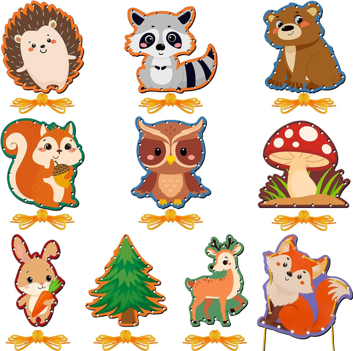 Pajean 10 Pcs Kids Lacing Cards Double Sided Animal Sewing Cards Kits - Forest Animals Style