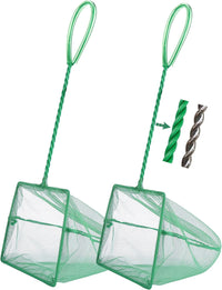 2 Pack Aquarium Fish Net Fine Mesh Quick Catch Tank Skimmer 5 Inch – Essentials for Fish - Green / 6" (2-Pack)