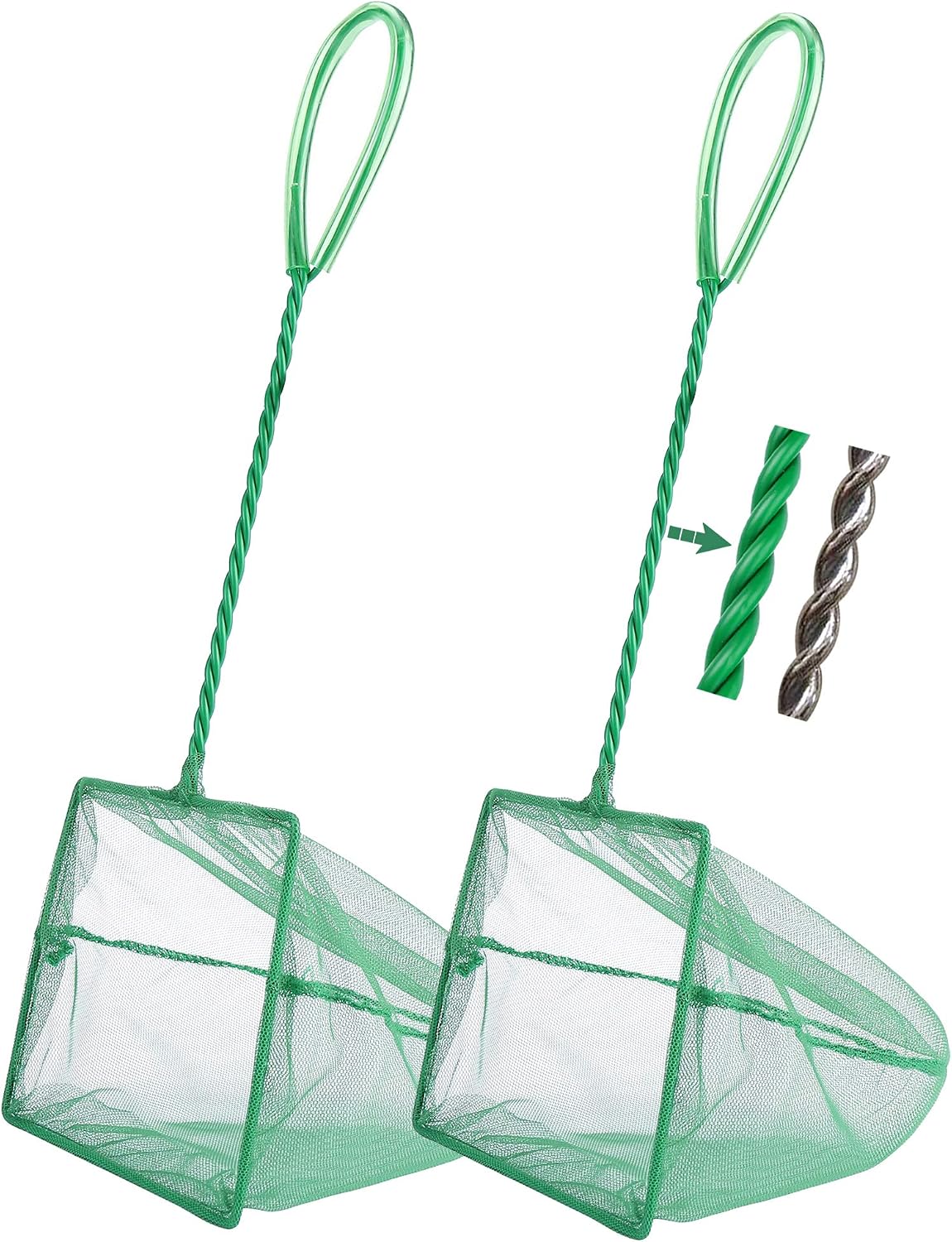 2 Pack Aquarium Fish Net Fine Mesh Quick Catch Tank Skimmer 5 Inch – Essentials for Fish - Green / 6" (2-Pack)