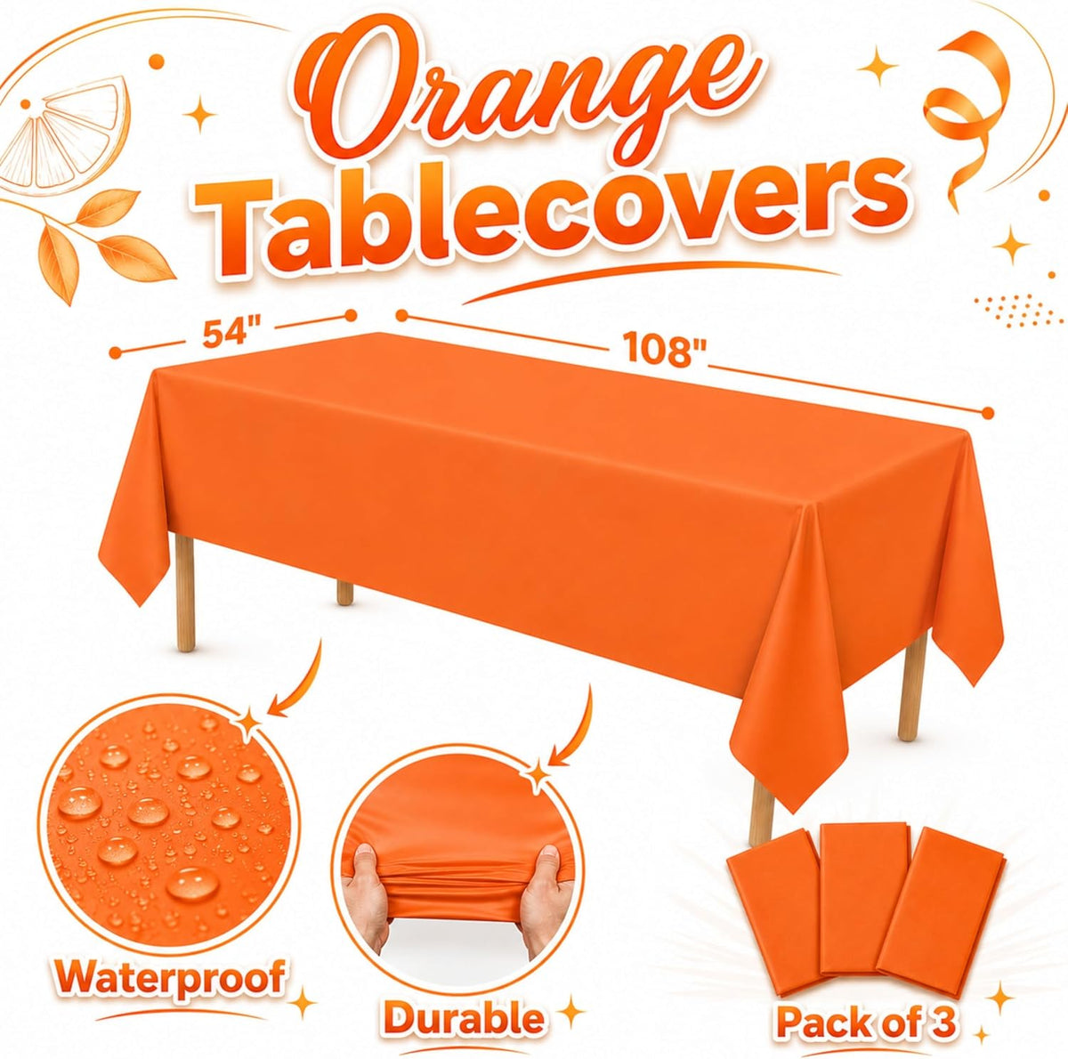 Stone Wall Table Covers, 54"x108" XL, Medieval Party Decorations - Orange (Pack of 3) - image 2