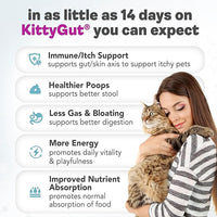 KittyGut 3-in-1 Organic Cat Probiotics & Postbiotic Supplement Powder- Made in USA-Probiotics for Cats Promote Gut Health and Cat Digestive Support, Diarrhea and Vomiting (90g)