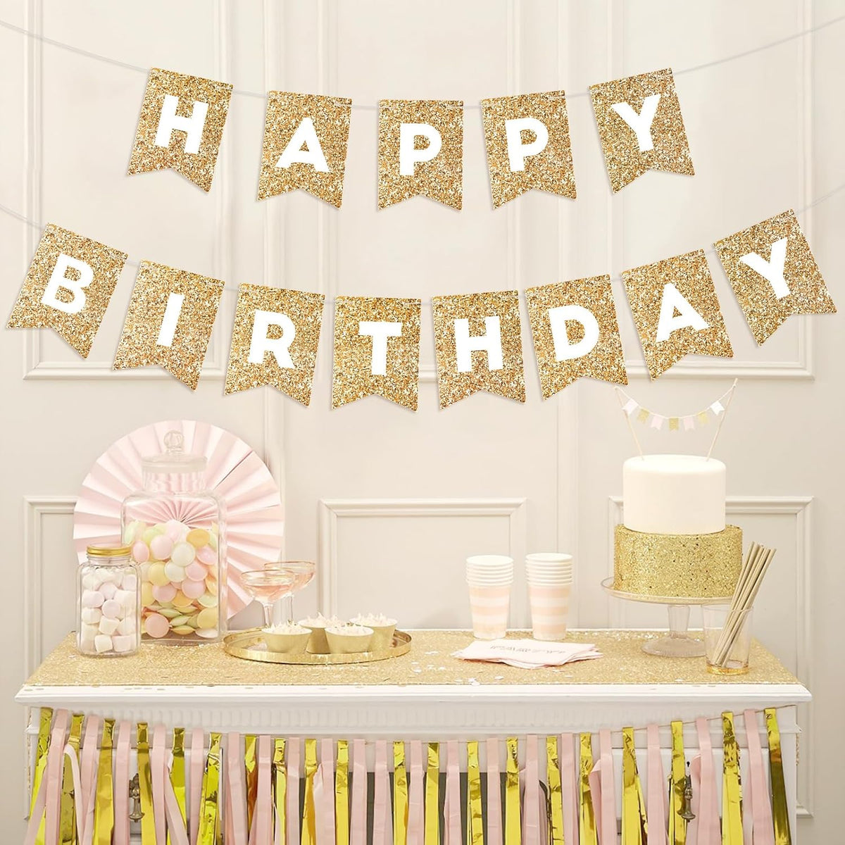 Orange Happy Birthday Banner Birthday Sign for Backdrop Happy - Gold - image 2