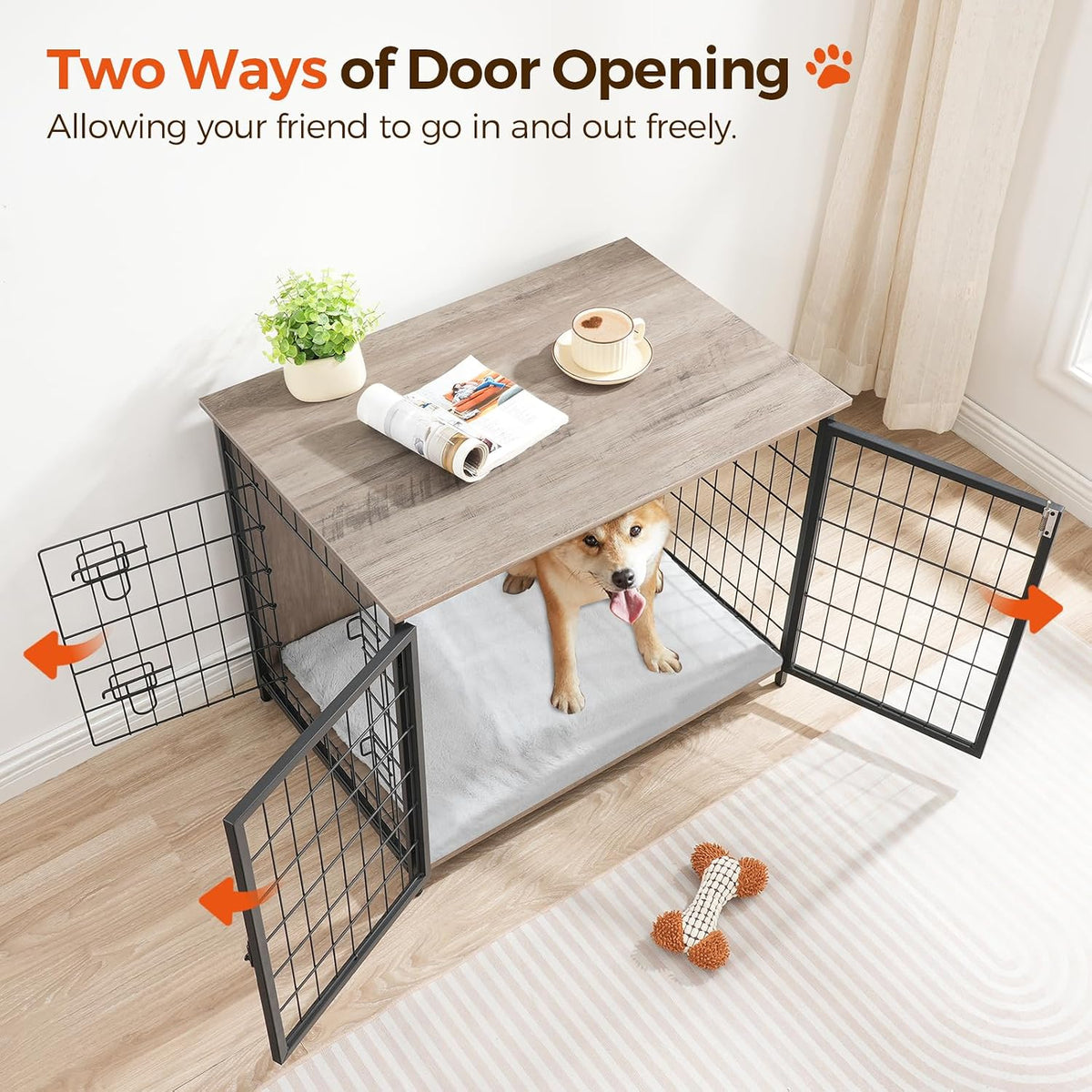 MAHANCRIS Dog Crate Furniture with Cushion - 31.5"L x 21.7"W x 25.6"H / Greige - image 4