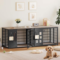 YATINEY Foldable Dog Crate Furniture, Dog Crate with DIY Frame - 37.4"L x 23.6"W x 26.0"H / Greige - image 2