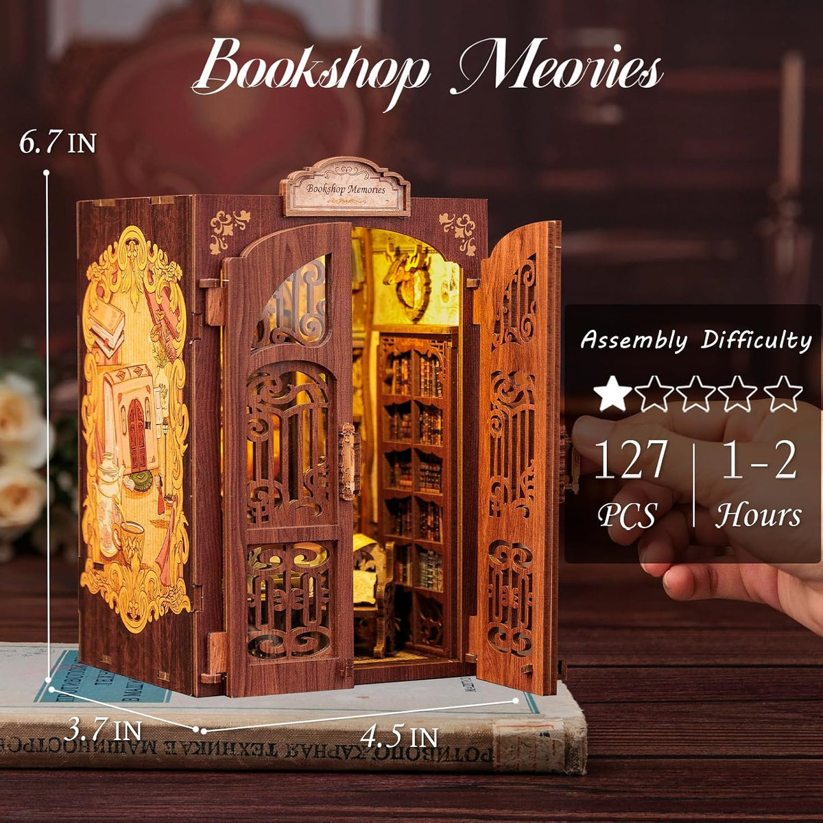 Cutefun Book Nook Kit - DIY Miniature Dollhouse Kit for Adults and Teens – Fun for Kids & Family - Bookshop Memories - image 2
