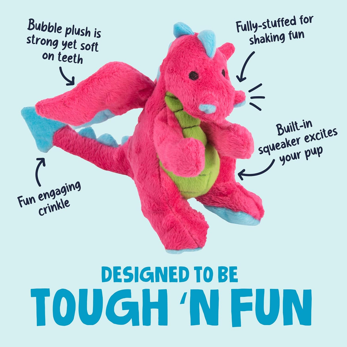 goDog Bubble Plush Dragons Squeaky Dog Toy - Dragons (Pink) / Small (Pack of 1) - image 2