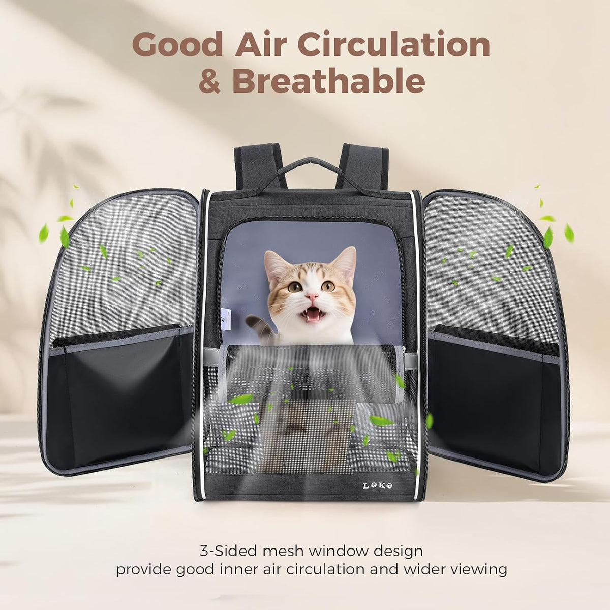 Lekereise Dog Carrier Backpack for Small Medium Dogs Cats up to 18 lbs - Black / L-Mesh Window - image 3
