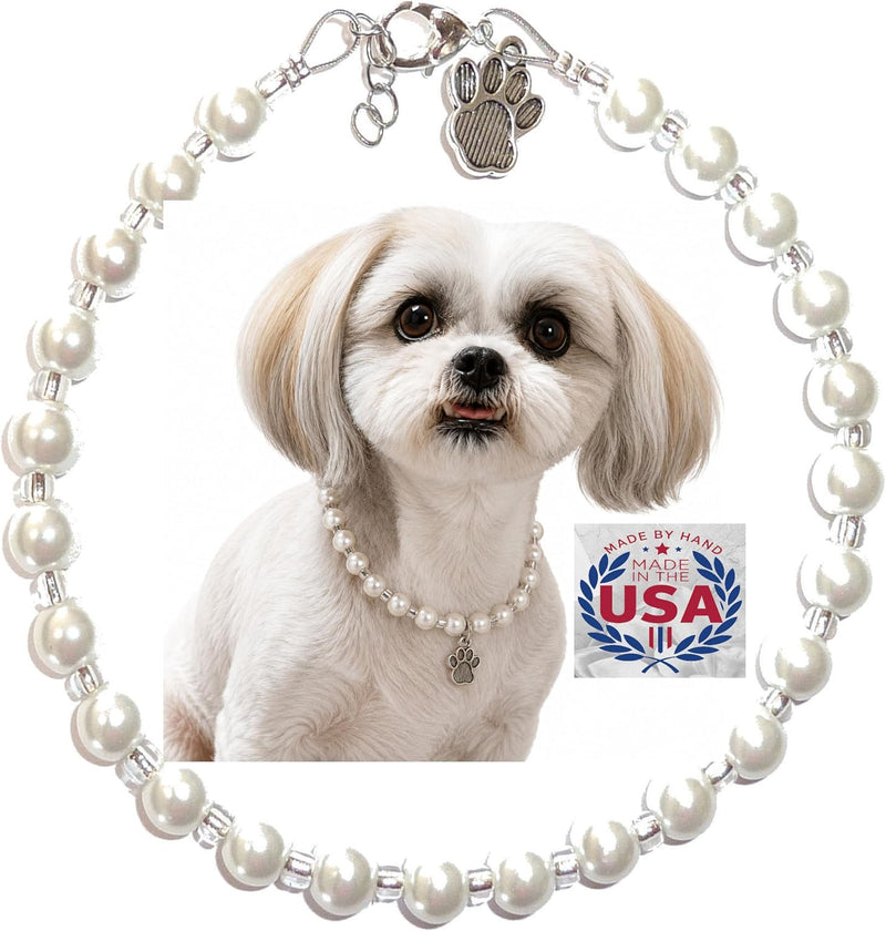 Hidden Hollow Beads Handmade USA Adjustable Beaded Pet Collar - Pearl / 7 - 9 1/2 Inches