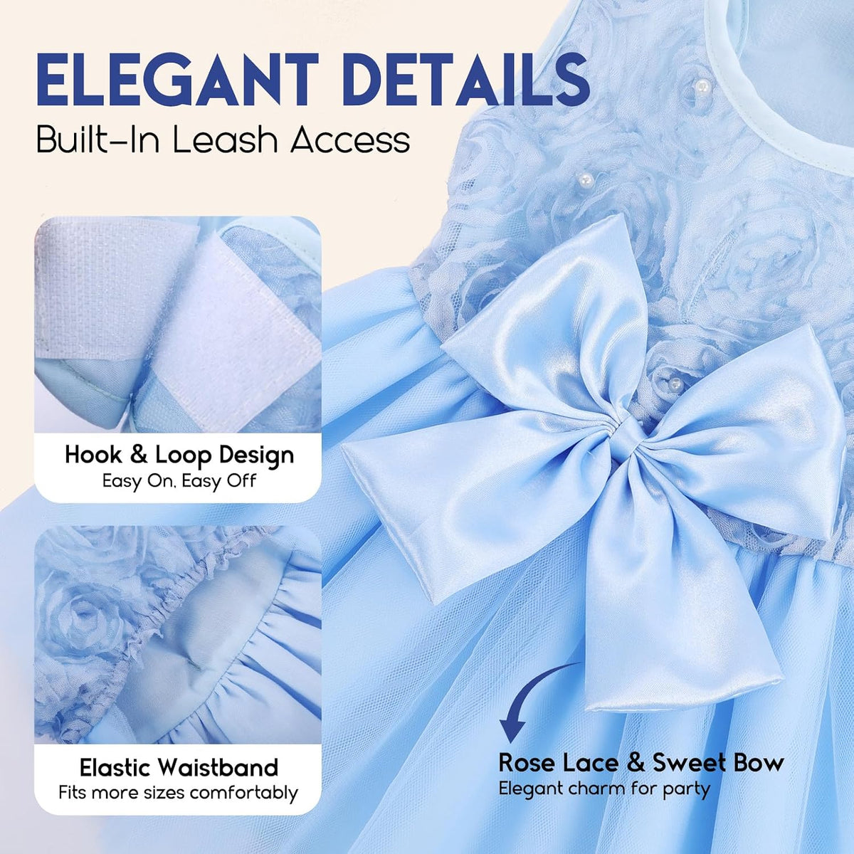 ASENKU Dog Dress Pet Wedding Dress Puppy Birthday Party Outfit - Blue / XX-Small - image 2
