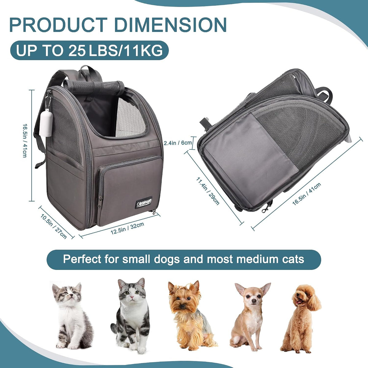 Jespet Pet Backpack Carrier for Small Dog - 4-Grey - image 3