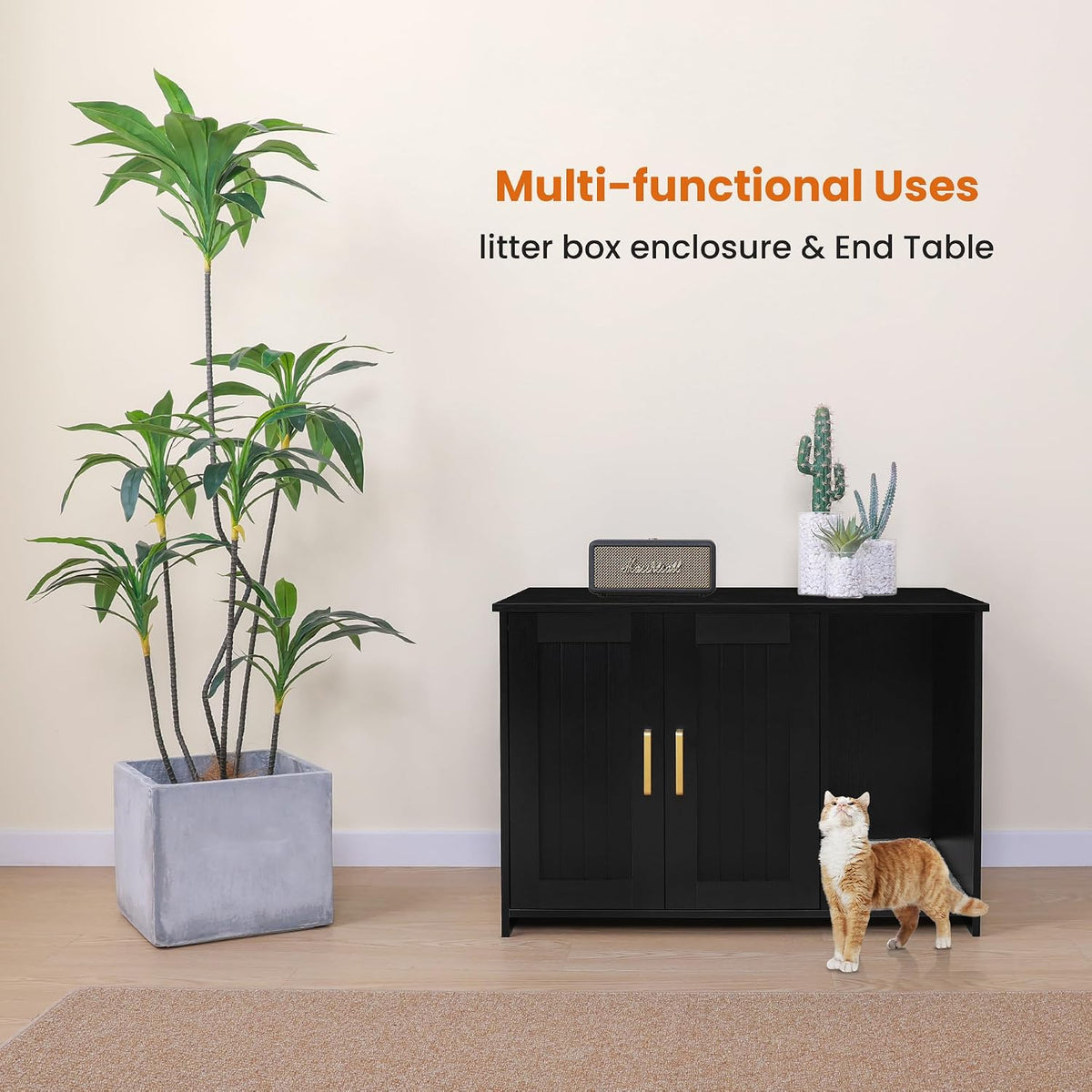 Cat Litter Box Enclosure, with Scratching Mat - Black / 31.5"L x 19.7"W x 21.7"H - image 2