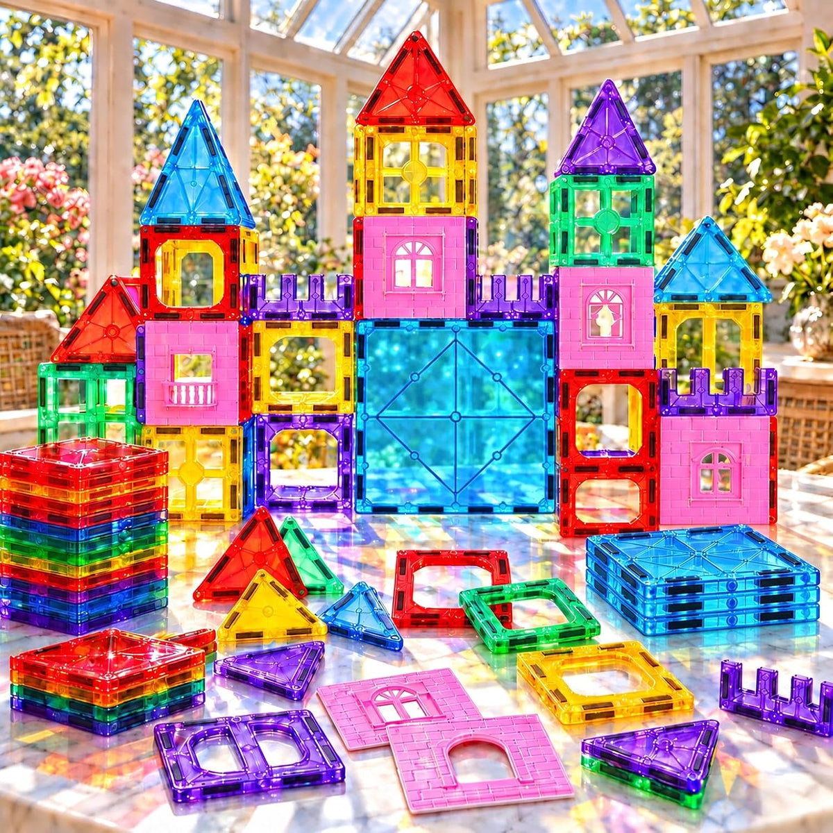 Antibacterial Magnetic Tiles - 124 PCS (4 XL Squares Included) - image 3