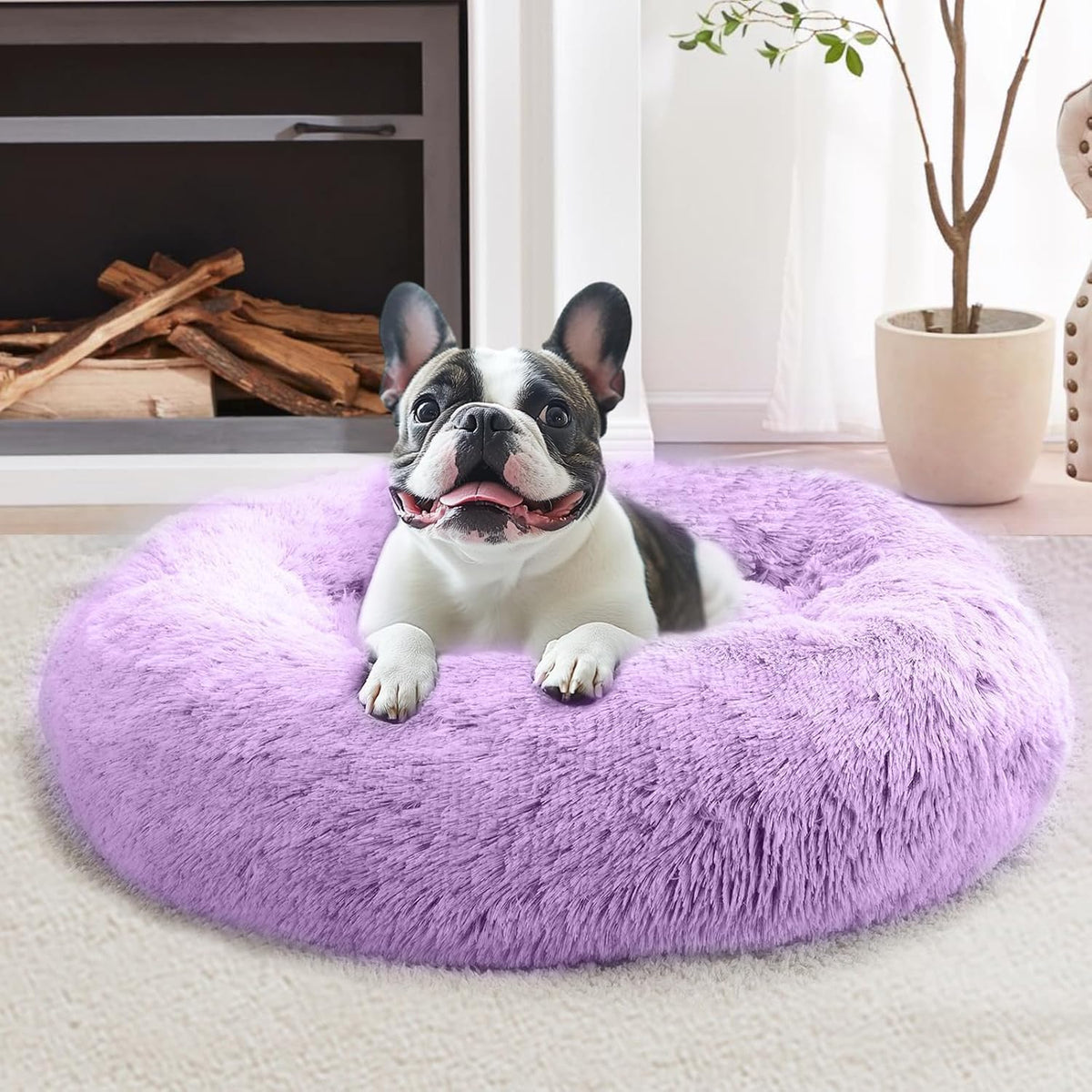 JOLLYVOGUE Small Dog Bed, Calming Dog Beds for Small Dogs & Indoor Cats - 20 Inches Donut Washable - Purple / 31.0"L x 31.0"W x 8.0"Th
