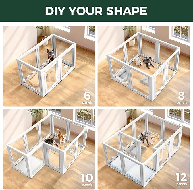 FXW AuraSpace Acrylic Indoor Unleashed Dog Playpen for Small and Medium Dogs, 30 Inch, 12 Panels, White