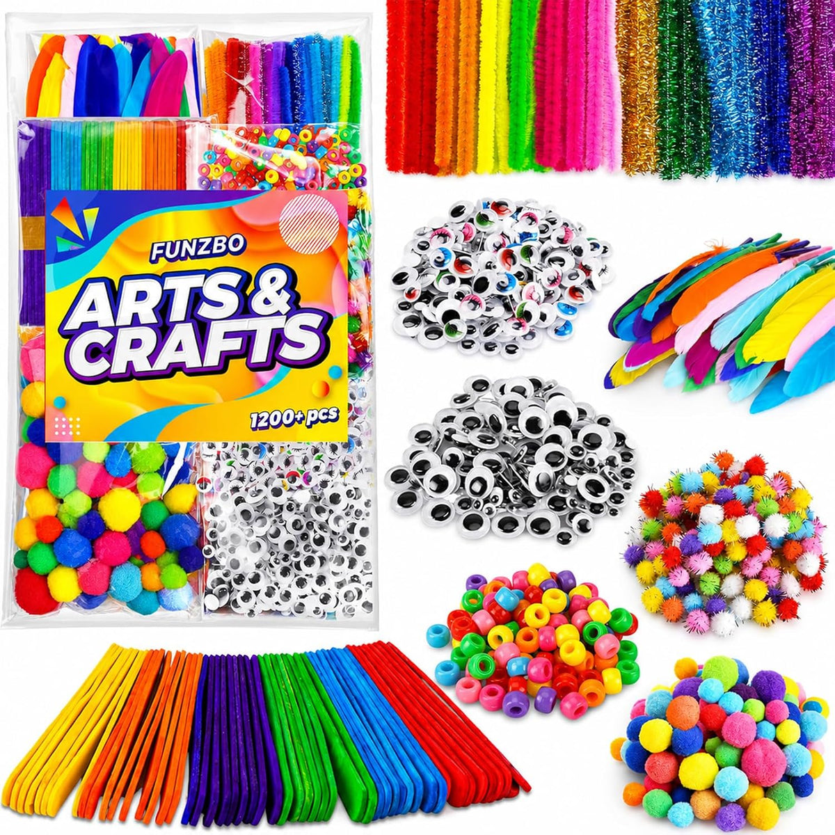 FUNZBO 2000Pcs+ Arts & Crafts Supplies Kit for Kids - Crafts Kit (Medium)