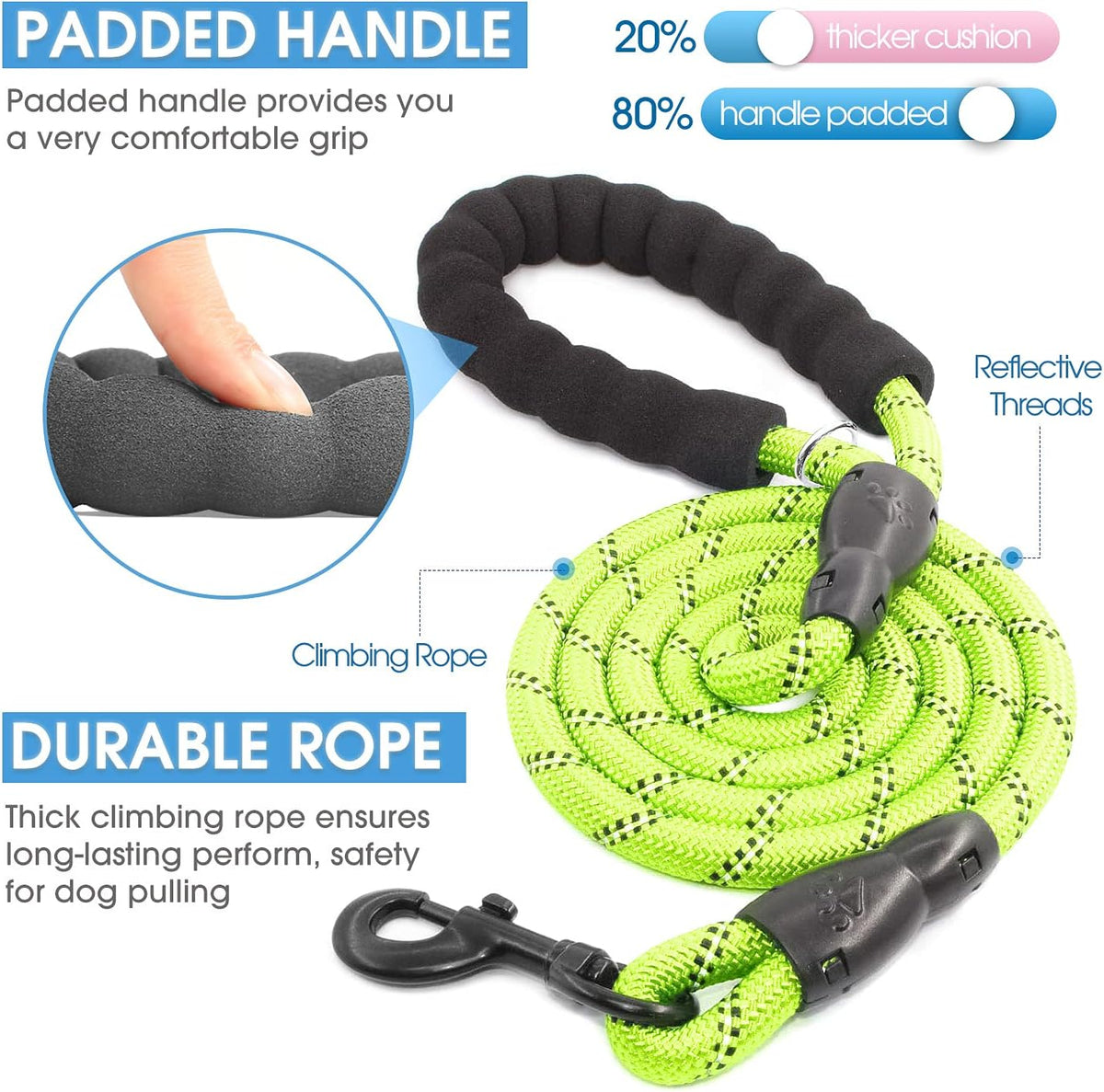 2/4/5/6 FT Dog Leash with Comfortable Padded Handle and Highly - 1/2'' x 4 FT / Green - image 2