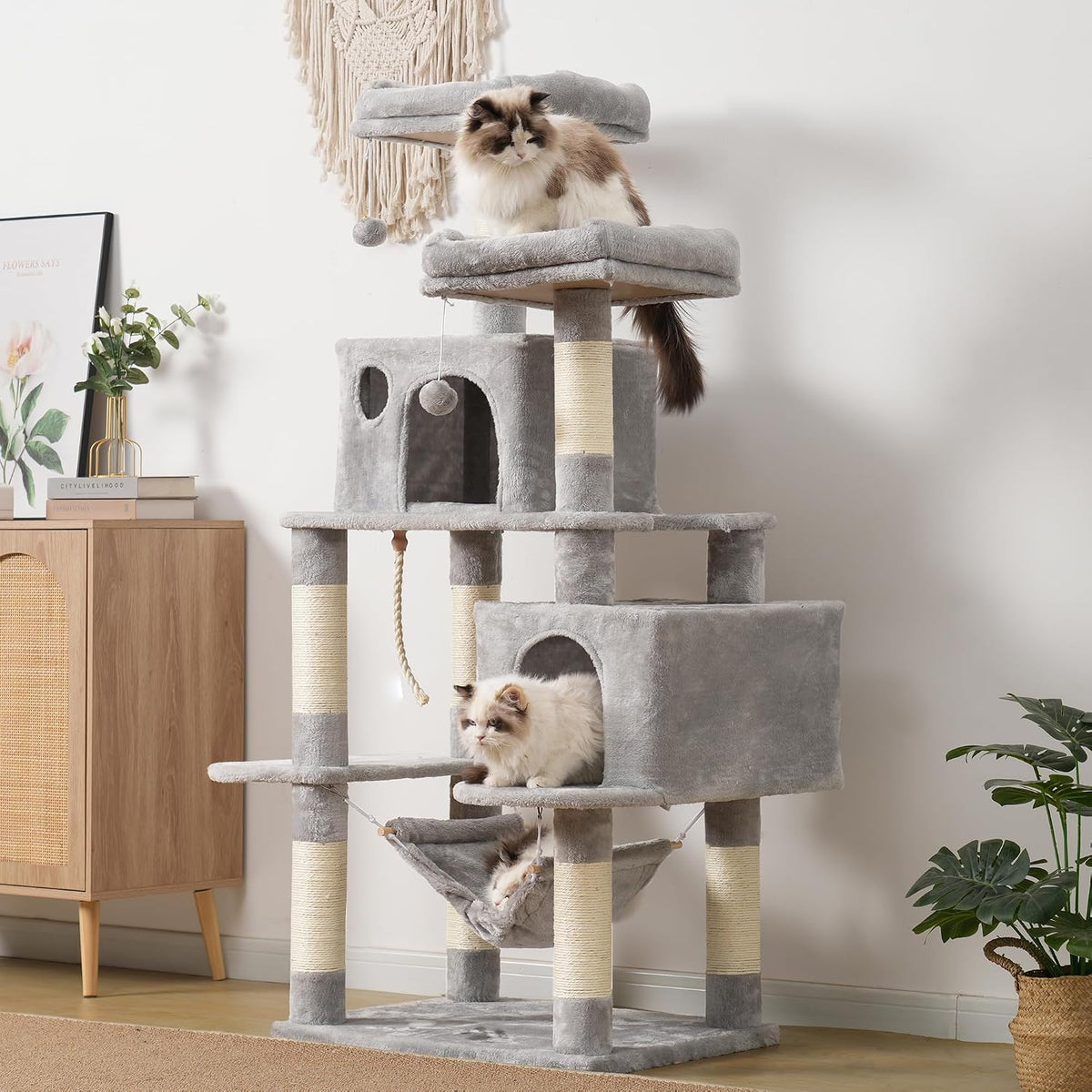 Hey-brother Cat Tree Tower with Sisal Scratching Posts - 53.7 Inches / Light Gray - image 2