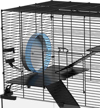 PawHut Large Hamster Cage with Deep Tempered Glass Bottom, 3 Tiers Hamster Tank with Running Wheel, Hut, Water Bottle, Dish, Rat Cage for Syrian, Dwarf, Gerbils, Mouse, 23.5" x 16" x 22.5", Black